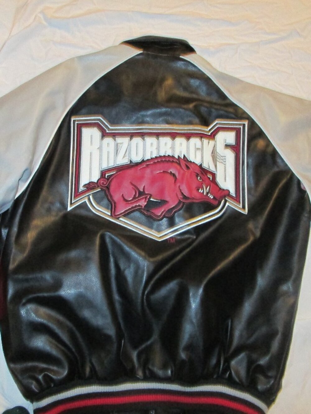 G 111 NCAA Carl Banks Arkansas Razorbacks lg logo front back varistiy Jacket